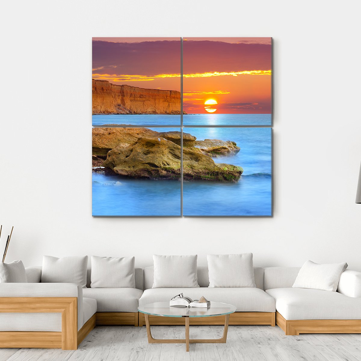 Summer Seascape Sunrise Canvas Wall Art-4 Square-Gallery Wrap-17" x 17"-Tiaracle
