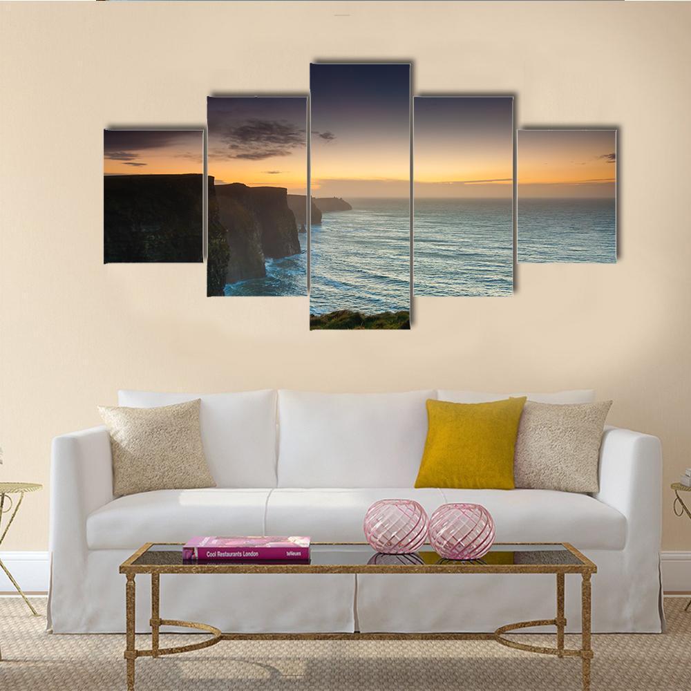 Cliffs Of Moher In Evening Canvas Wall Art-5 Star-Gallery Wrap-62" x 32"-Tiaracle