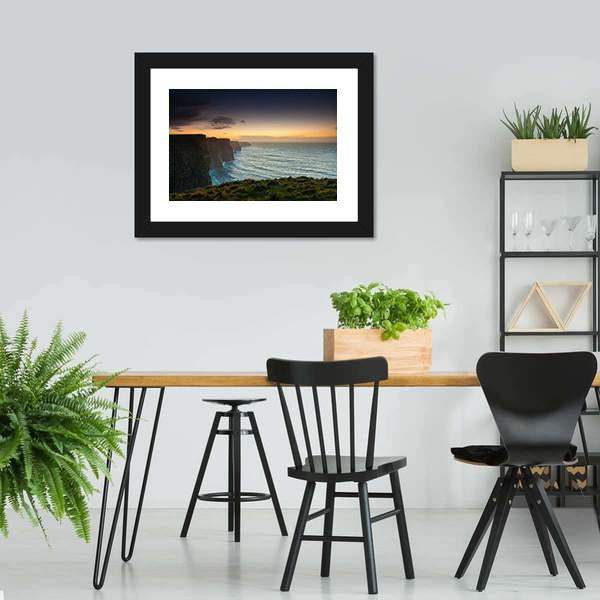 Cliffs Of Moher In Evening Panoramic Canvas Wall Art-1 Piece-36" x 12"-Tiaracle
