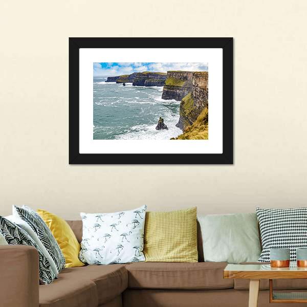 Cliffs Of Moher In Ireland Canvas Wall Art-1 Piece-Framed Print-20" x 16"-Tiaracle