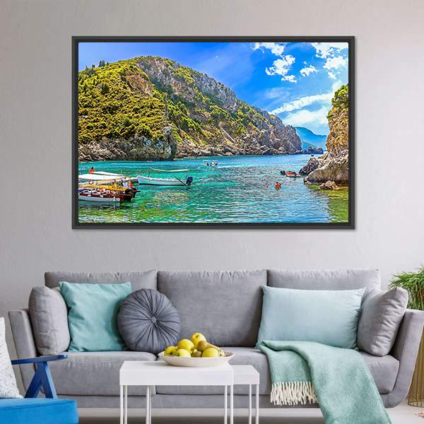 Cliffside Coastline Greek Canvas Wall Art-3 Horizontal-Gallery Wrap-25" x 16"-Tiaracle