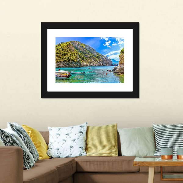Cliffside Coastline Greek Canvas Wall Art-1 Piece-Framed Print-20" x 16"-Tiaracle