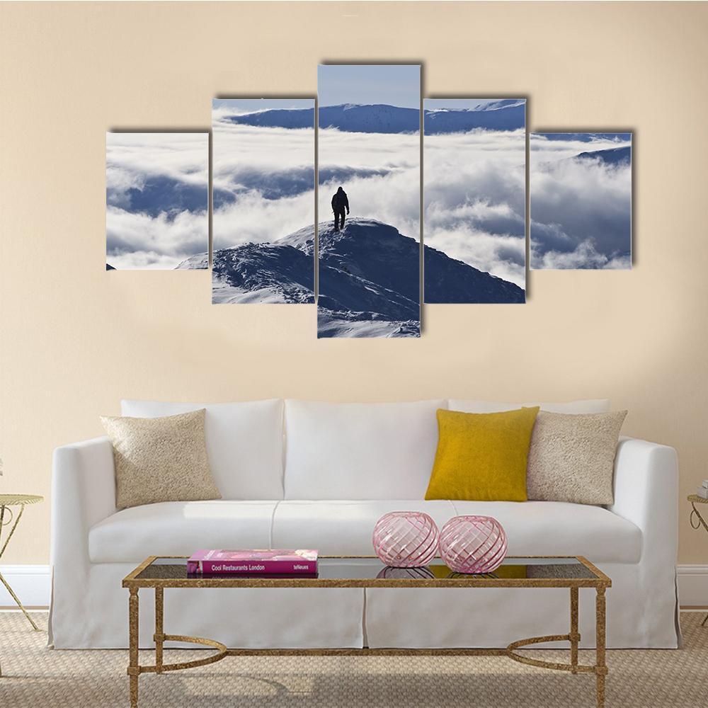 Climber On Mountain Canvas Wall Art-5 Star-Gallery Wrap-62" x 32"-Tiaracle