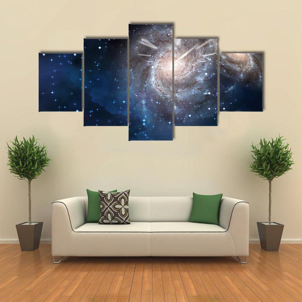 Clock & Space Canvas Wall Art-5 Star-Gallery Wrap-62" x 32"-Tiaracle