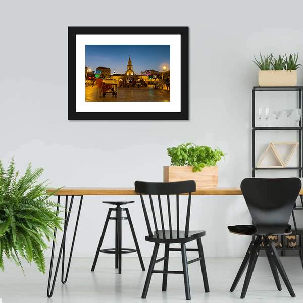 Clock Tower Gate At Night Canvas Wall Art-3 Horizontal-Gallery Wrap-25" x 16"-Tiaracle