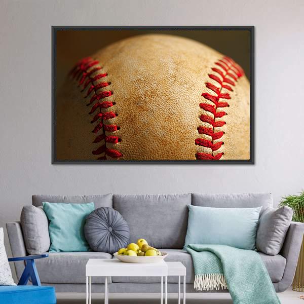 Close Up Of Baseball Canvas Wall Art-3 Horizontal-Gallery Wrap-25" x 16"-Tiaracle