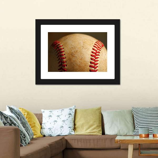 Close Up Of Baseball Canvas Wall Art-1 Piece-Framed Print-20" x 16"-Tiaracle