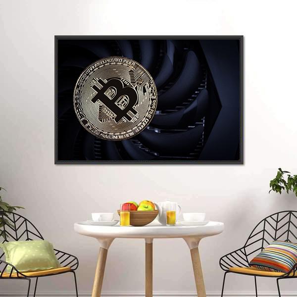 Close Up Of Bitcoin Canvas Wall Art-1 Piece-Floating Frame-24" x 16"-Tiaracle