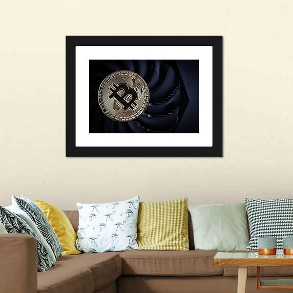 Close Up Of Bitcoin Canvas Wall Art-1 Piece-Framed Print-20" x 16"-Tiaracle