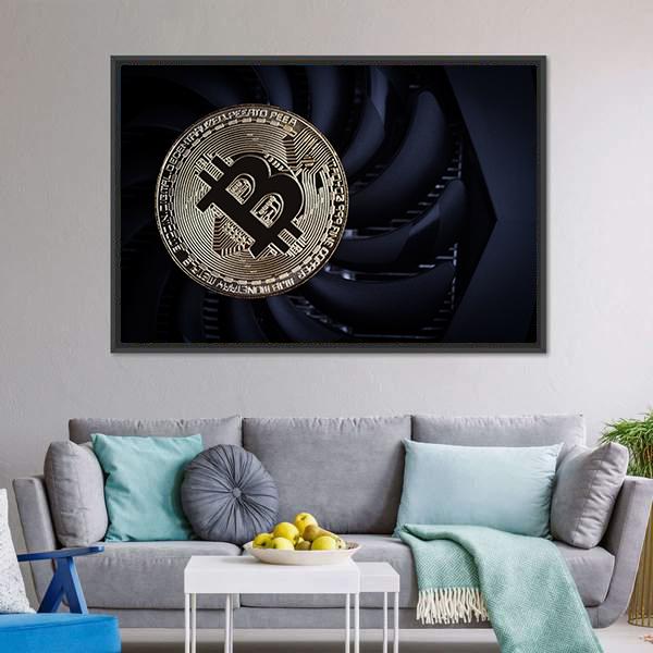 Close Up Of Bitcoin Panoramic Canvas Wall Art-1 Piece-36" x 12"-Tiaracle