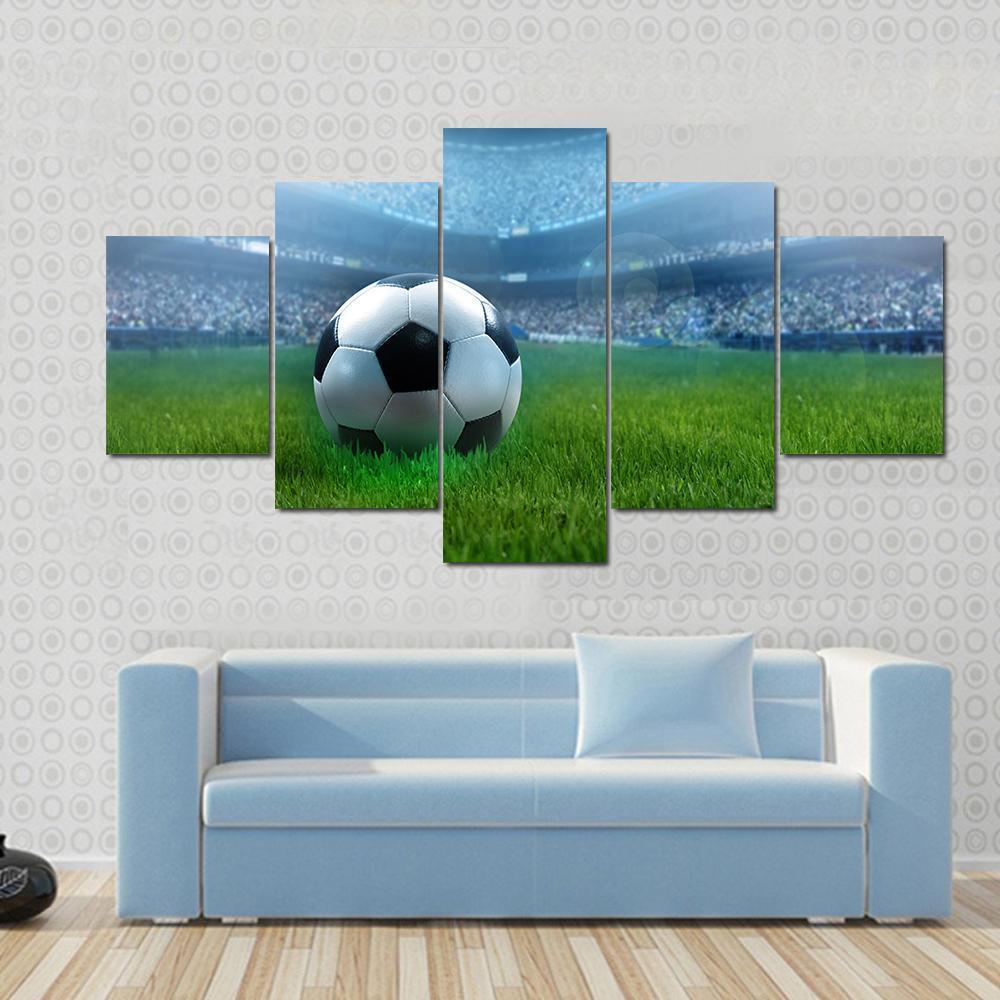 Close Up Of Football Canvas Wall Art-5 Star-Gallery Wrap-62" x 32"-Tiaracle