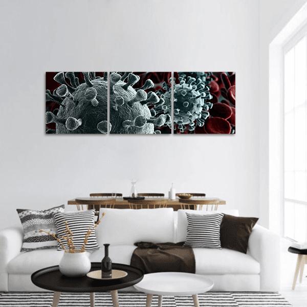 Coronavirus Close Up Panoramic Canvas Wall Art-3 Piece-25" x 08"-Tiaracle