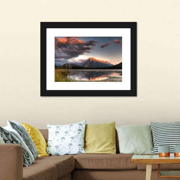 Clouds Moving Over The Top Of A Mountain Canvas Wall Art-1 Piece-Framed Print-20" x 16"-Tiaracle