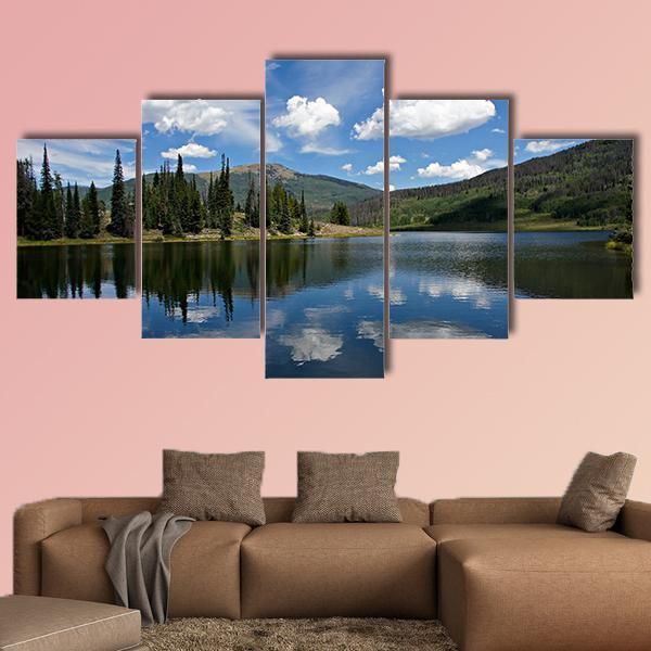 Clouds On Pearl Lake Canvas Wall Art-5 Star-Gallery Wrap-62" x 32"-Tiaracle