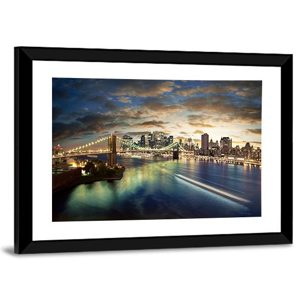 Clouds Over Brooklyn Bridge Canvas Wall Art-3 Horizontal-Gallery Wrap-25" x 16"-Tiaracle