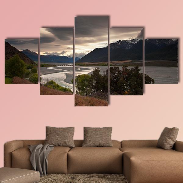 Clouds Over Lake Canvas Wall Art-5 Star-Gallery Wrap-62" x 32"-Tiaracle