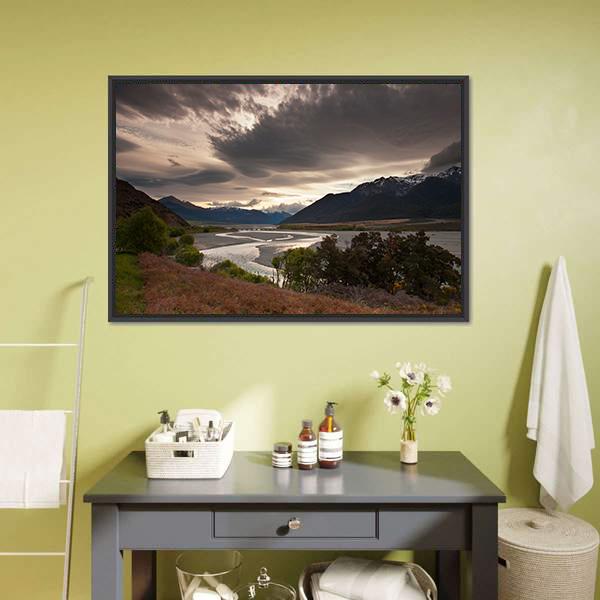 Clouds Over Lake Panoramic Canvas Wall Art-1 Piece-36" x 12"-Tiaracle