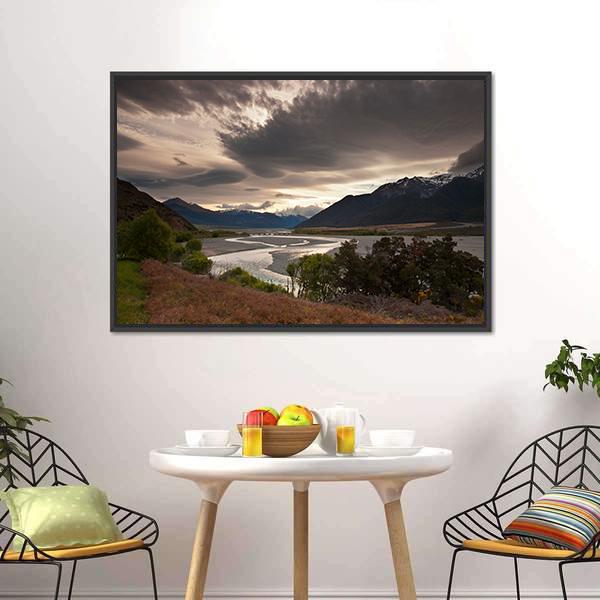 Clouds Over Lake Panoramic Canvas Wall Art-1 Piece-36" x 12"-Tiaracle