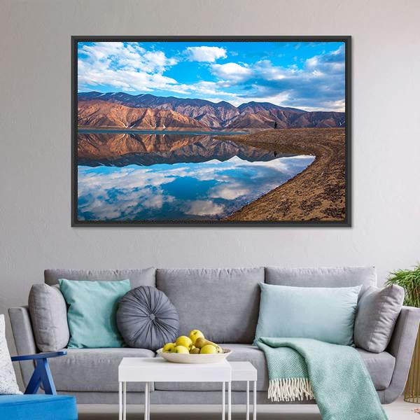 Clouds Reflection On River Canvas Wall Art-3 Horizontal-Gallery Wrap-25" x 16"-Tiaracle