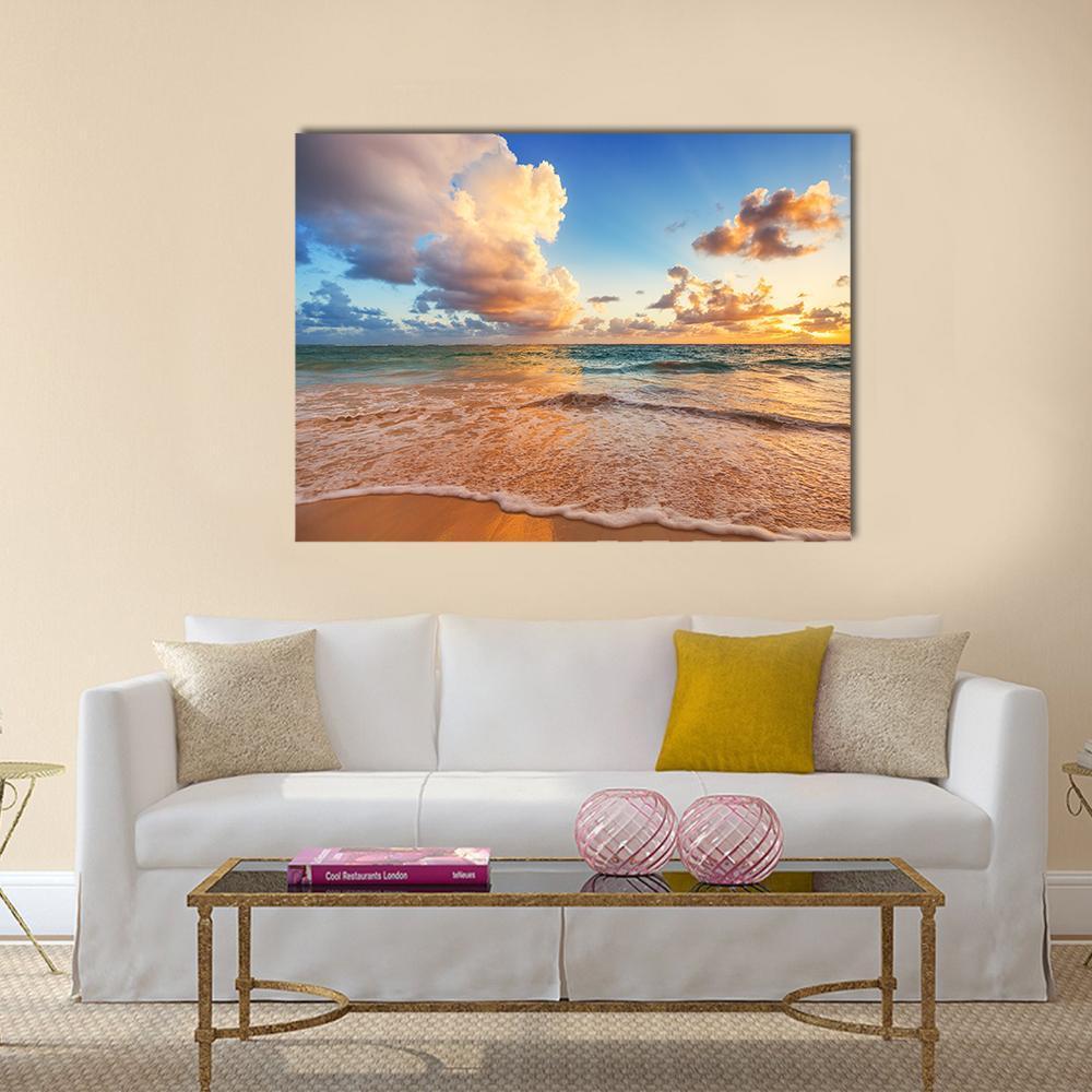 Cloudscape Over Caribbean Sea Canvas Wall Art-1 Piece-Gallery Wrap-48" x 32"-Tiaracle