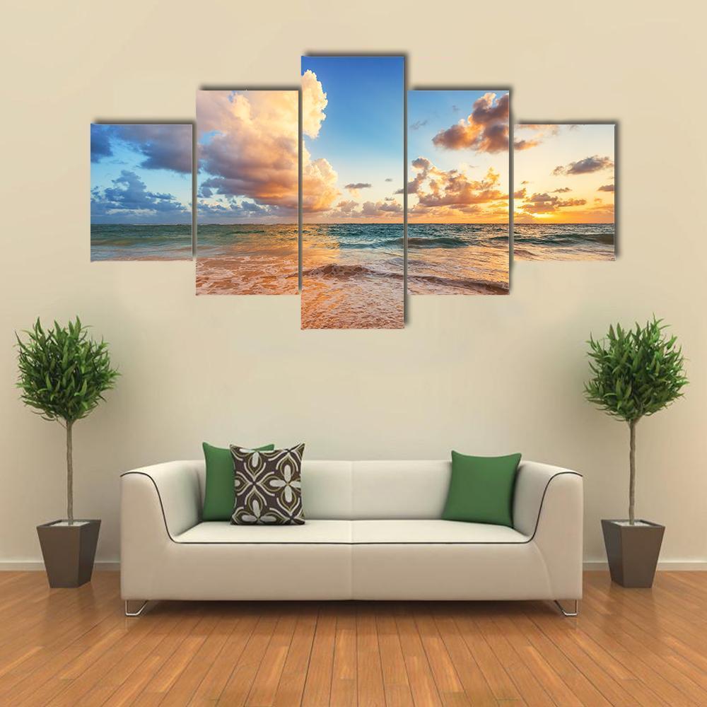 Cloudscape Over Caribbean Sea Canvas Wall Art-5 Star-Gallery Wrap-62" x 32"-Tiaracle