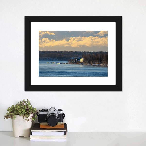 Cloudy Sky Over River Panoramic Canvas Wall Art-1 Piece-36" x 12"-Tiaracle