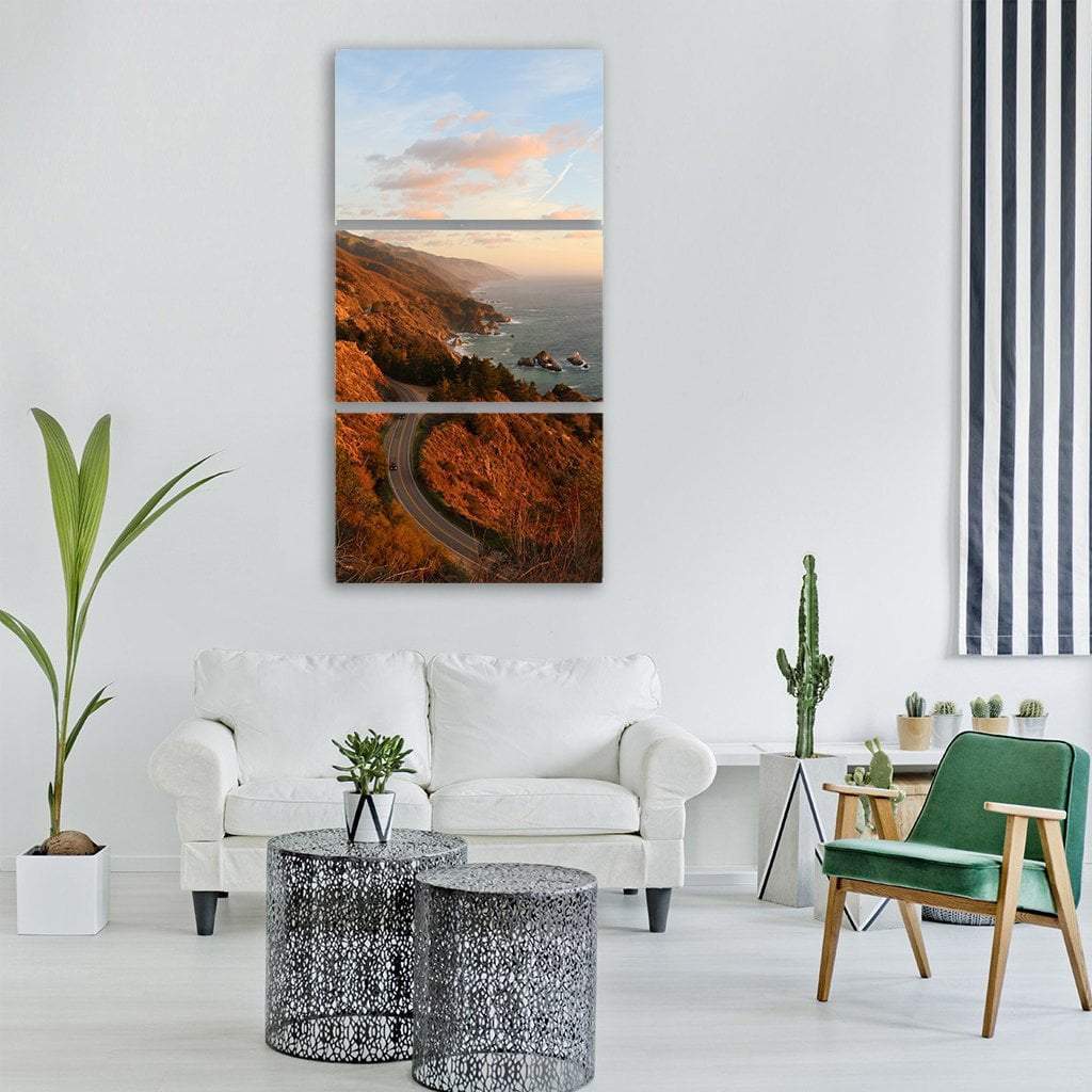 Coastal Highway Vertical Canvas Wall Art-3 Vertical-Gallery Wrap-12" x 25"-Tiaracle