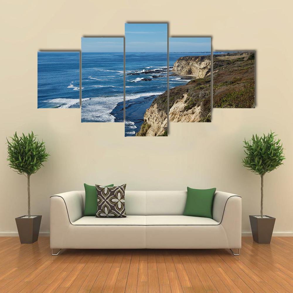 Coastal View In California Canvas Wall Art-5 Star-Gallery Wrap-62" x 32"-Tiaracle