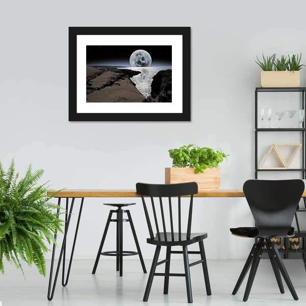 Coastline With Bright Moon Panoramic Canvas Wall Art-1 Piece-36" x 12"-Tiaracle