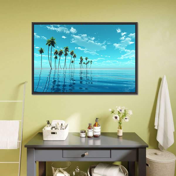Coconut Trees At Tropic Sea Canvas Wall Art-3 Horizontal-Gallery Wrap-25" x 16"-Tiaracle