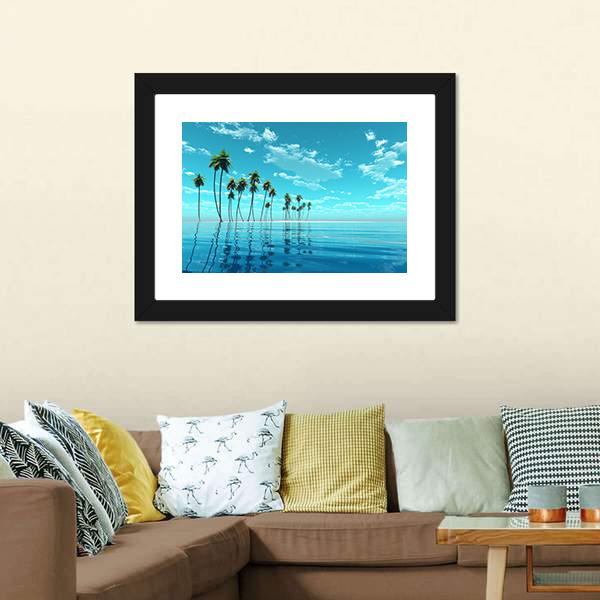Coconut Trees At Tropic Sea Canvas Wall Art-1 Piece-Framed Print-20" x 16"-Tiaracle