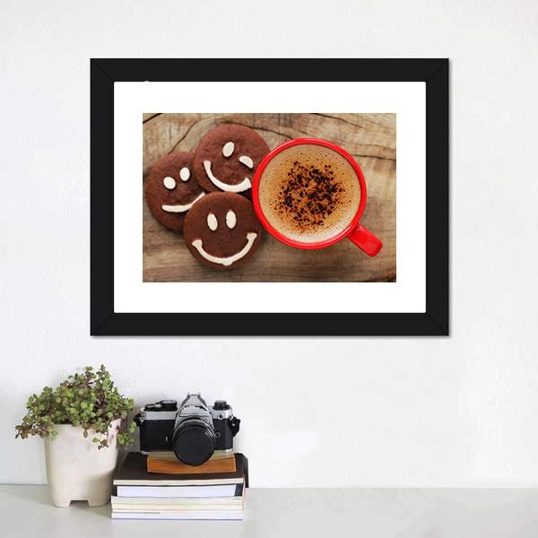 Coffee Cup With Cookies Canvas Wall Art-5 Horizontal-Gallery Wrap-22" x 12"-Tiaracle