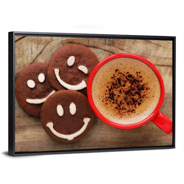 Coffee Cup With Cookies Canvas Wall Art-5 Horizontal-Gallery Wrap-22" x 12"-Tiaracle