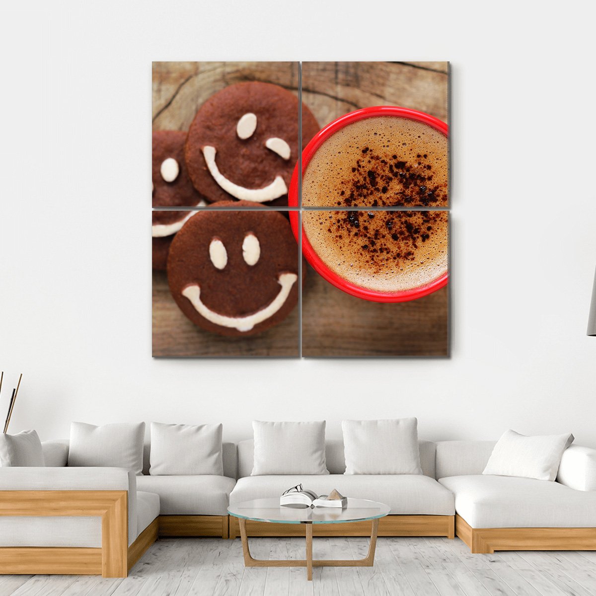 Coffee Cup With Cookies Canvas Wall Art-4 Square-Gallery Wrap-17" x 17"-Tiaracle