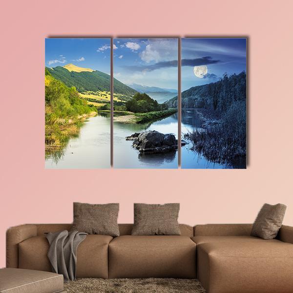 Collage Mountain River Canvas Wall Art-3 Horizontal-Gallery Wrap-37" x 24"-Tiaracle
