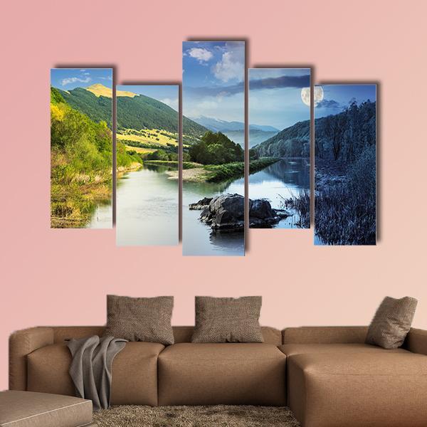 Collage Mountain River Canvas Wall Art-5 Pop-Gallery Wrap-47" x 32"-Tiaracle