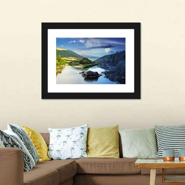 Collage Mountain River Canvas Wall Art-1 Piece-Framed Print-20" x 16"-Tiaracle