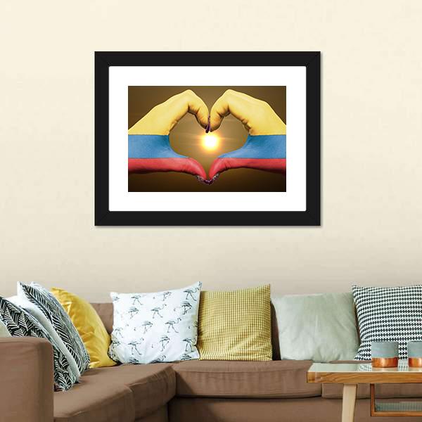 Colombia Flag On Hands Canvas Wall Art-3 Horizontal-Gallery Wrap-25" x 16"-Tiaracle