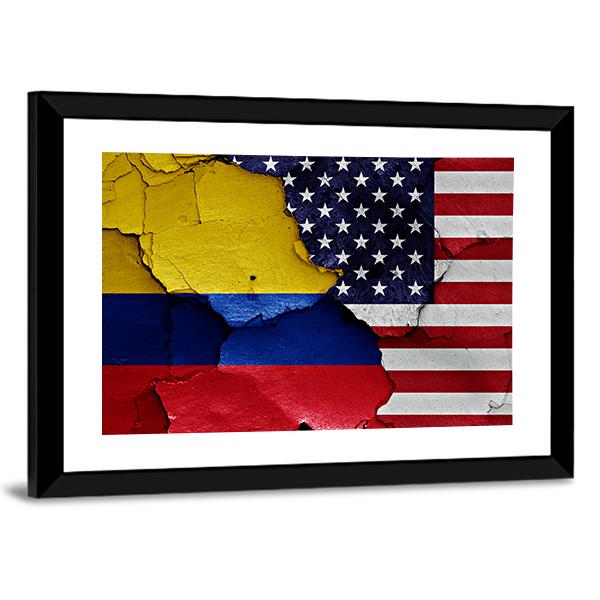 Colombia & USA Flag Canvas Wall Art-3 Horizontal-Gallery Wrap-25" x 16"-Tiaracle