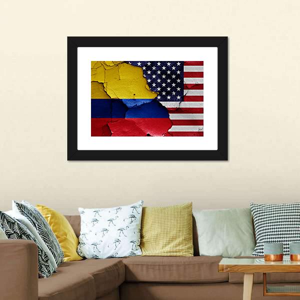 Colombia & USA Flag Canvas Wall Art-3 Horizontal-Gallery Wrap-25" x 16"-Tiaracle