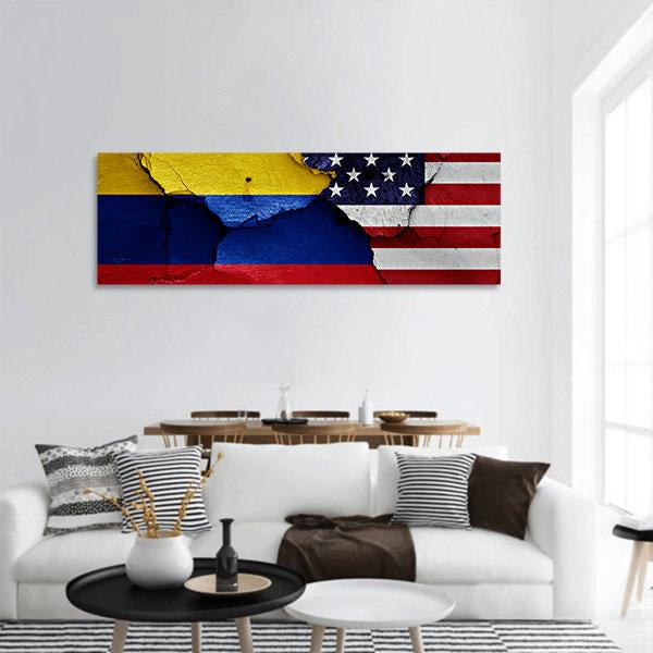 Colombia & USA Flag Panoramic Canvas Wall Art-1 Piece-36" x 12"-Tiaracle
