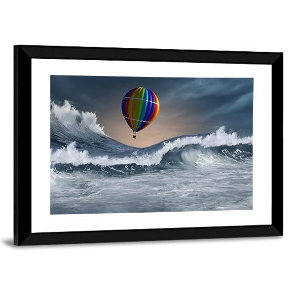 Colored Aerostat Over Sea Canvas Wall Art-5 Horizontal-Gallery Wrap-22" x 12"-Tiaracle