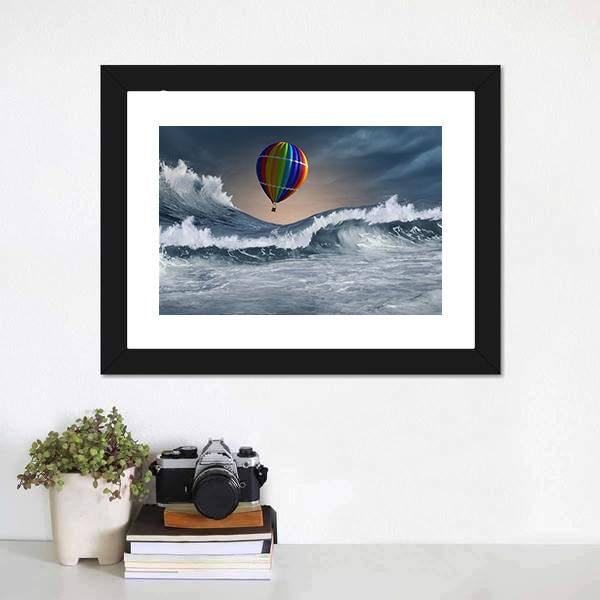 Colored Aerostat Over Sea Canvas Wall Art-5 Horizontal-Gallery Wrap-22" x 12"-Tiaracle