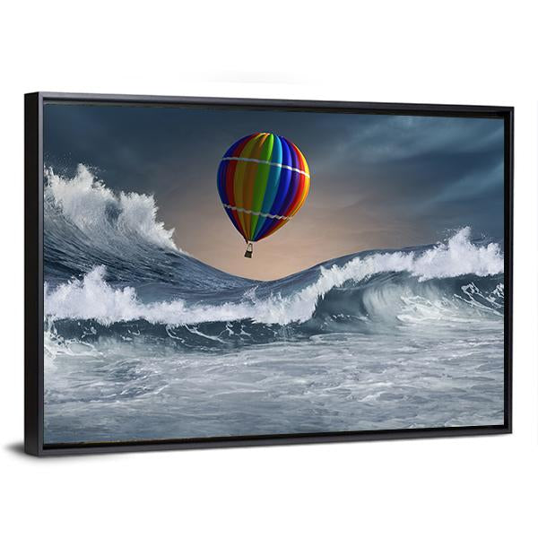 Colored Aerostat Over Sea Canvas Wall Art-5 Horizontal-Gallery Wrap-22" x 12"-Tiaracle