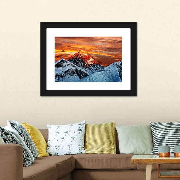 Colored View Of Everest Canvas Wall Art-1 Piece-Framed Print-20" x 16"-Tiaracle