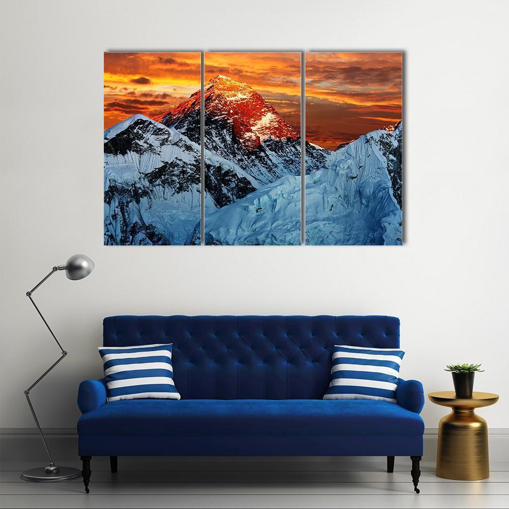 Colored View Of Everest Canvas Wall Art-3 Horizontal-Gallery Wrap-37" x 24"-Tiaracle