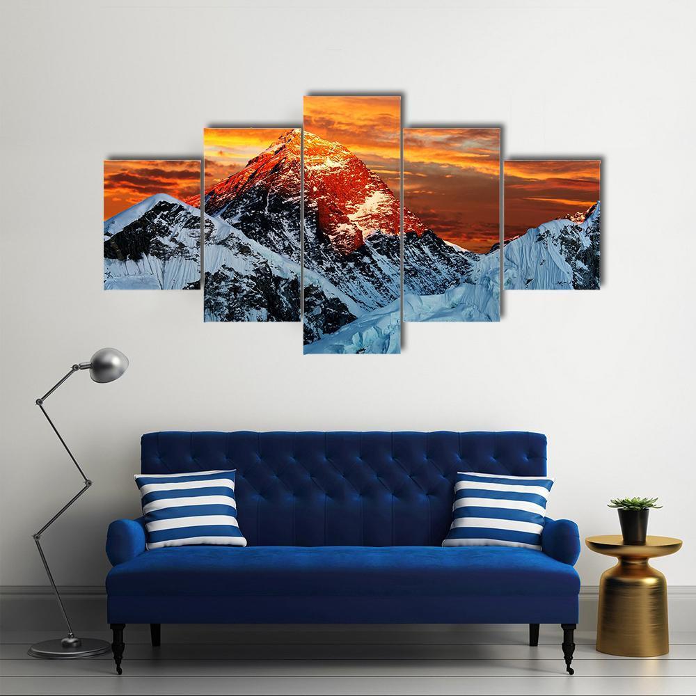 Colored View Of Everest Canvas Wall Art-5 Star-Gallery Wrap-62" x 32"-Tiaracle