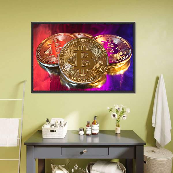 Colorful Bitcoins Canvas Wall Art-1 Piece-Floating Frame-24" x 16"-Tiaracle
