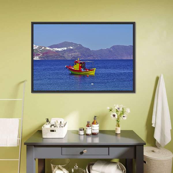 Colorful Boat In Water Canvas Wall Art-3 Horizontal-Gallery Wrap-25" x 16"-Tiaracle