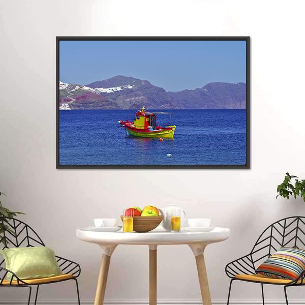 Colorful Boat In Water Canvas Wall Art-1 Piece-Floating Frame-24" x 16"-Tiaracle